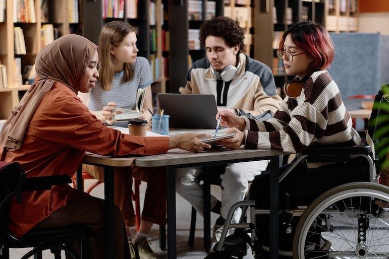 group of students studying religion