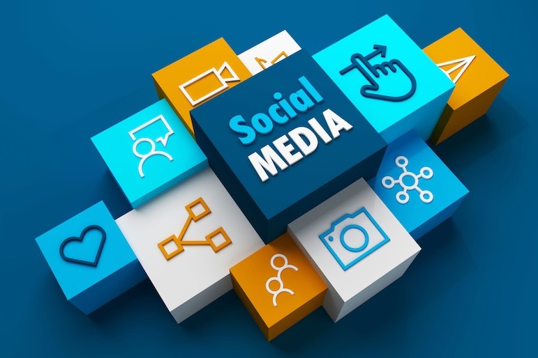 social media icons on blocks