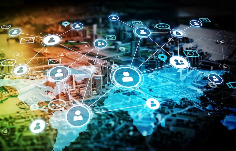 Digital globe image with communication icons