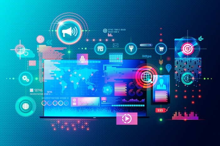 research icons on laptop