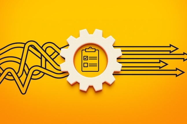 project management depicted by clipboard and gear