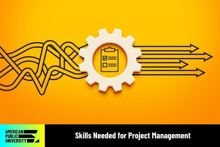 skills-for-project-management project management depicted by clipboard and gear