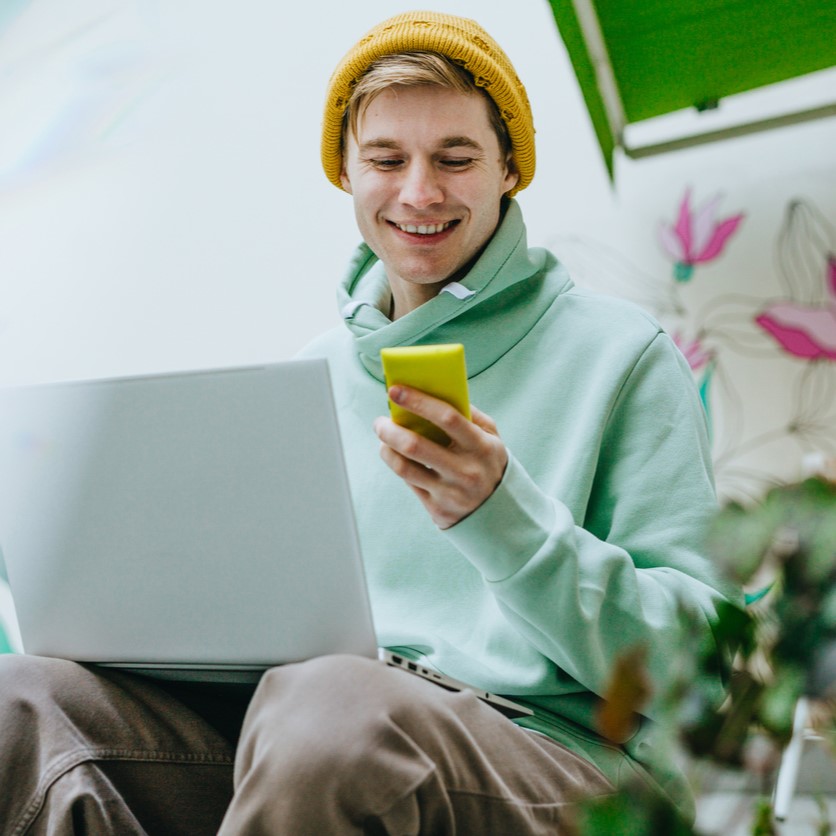 transfer student looking at phone