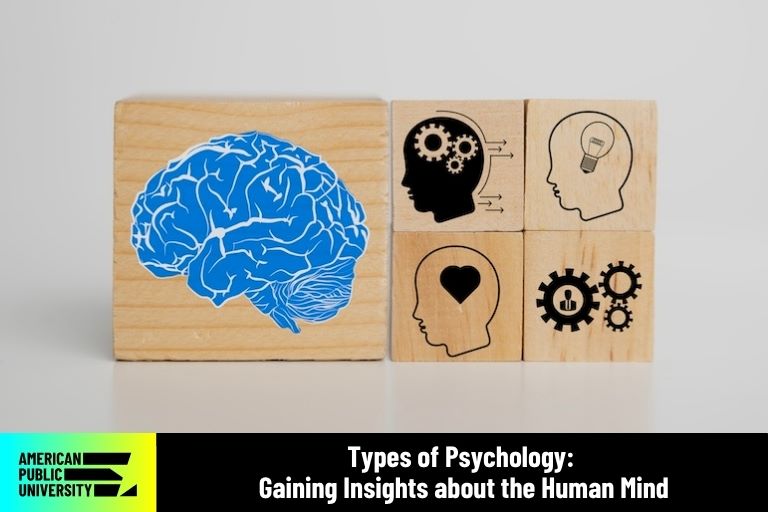 types-of-psychology psychology icons on wooden blocks