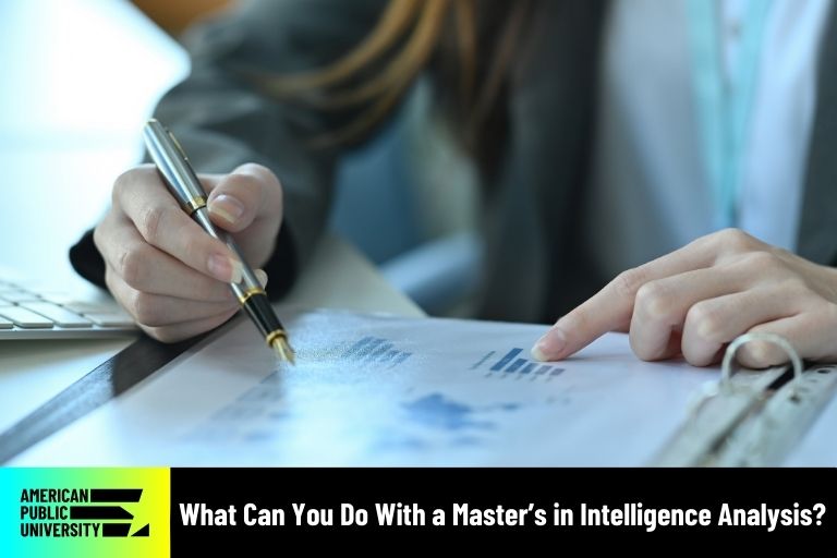 master's in intelligence analysis student reviewing data
